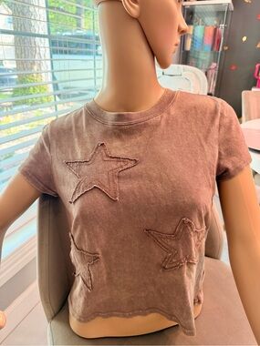 Empyre Washed Mauve Star Appliqué Crop Tee - Women